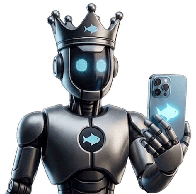 Mascote do ChessPilot segurando um celular